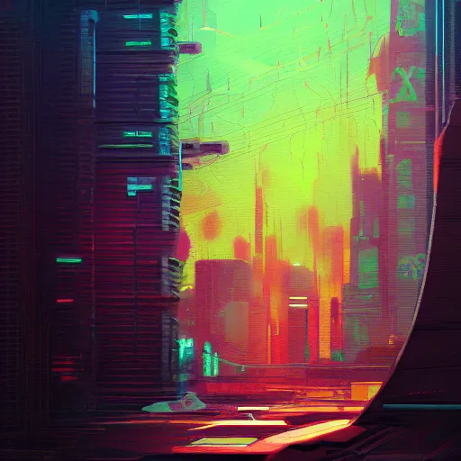 Image similar to a graph style gauche impasto, sad, steampunk, cyberpunk art by james gilleard, city depth of field, cgsociety, retrofuturism, synthwave, retrowave, outrun, paint, high detail.