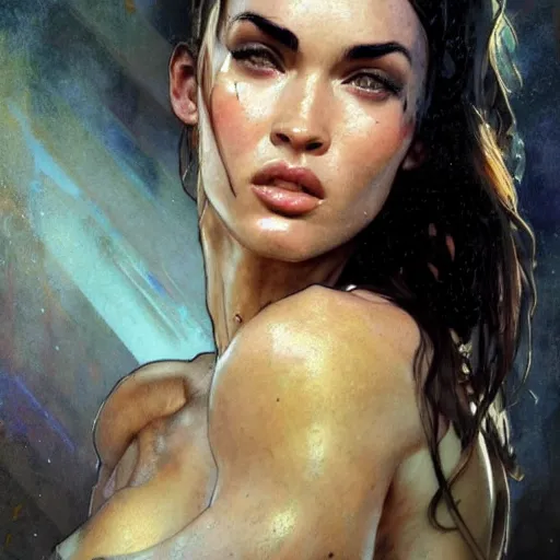 Prompt: megan fox portrait art of elysium by frank frazetta and by jeremy mann and by alphonse mucha, fantasy art, photo realistic, dynamic lighting, artstation, volumetric lighting, very detailed face, 4 k