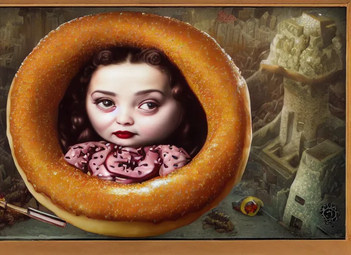 Image similar to the sheriff in form of a donut, lowbrow, matte painting, 3 - d highly detailed, in the style of mark ryden,
