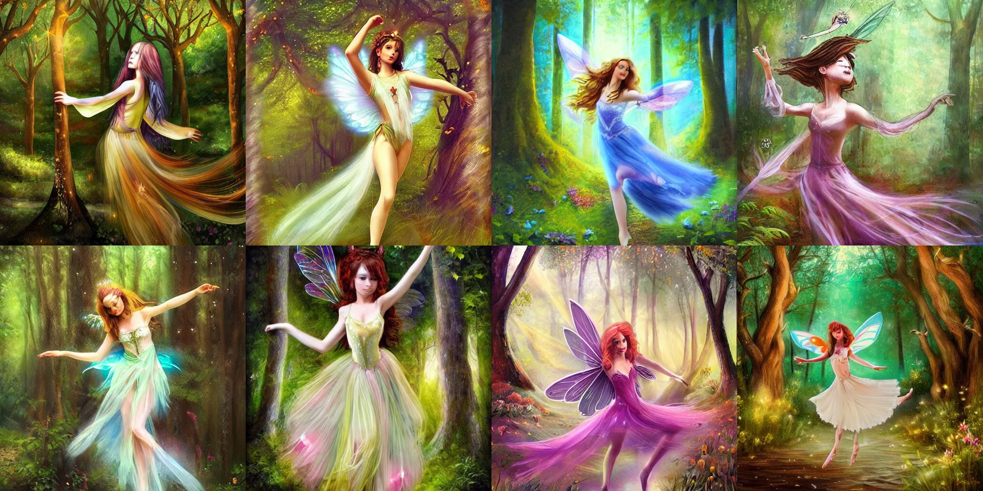 Prompt: sha rizel as a beautiful fairy dancing in a forest, art station