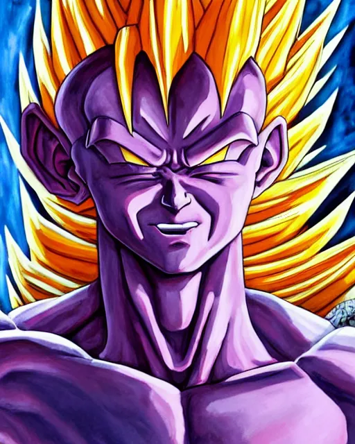 Prompt: a oil / watercolor painting full body character portrait of super saiyan frieza in the style of moebius in the style of leonard boyarsky trending on artstation deviantart pinterest detailed realistic hd 8 k high resolution