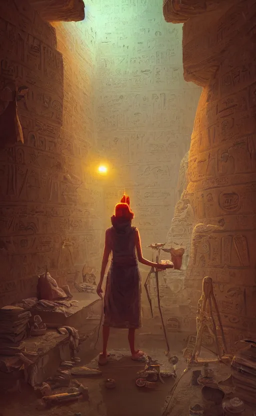 Prompt: mummy, egypt, inside the pyramid, walls, bioluminescence, treasure, vegetation, brush strokes, heavy paint, portrait, rim light, fresh colors, gradients, highly detailed, digital painting, concept art, smooth, sharp focus, pleasing aesthetics, josan gonzalez, michael dante dimartino, simon stalenhag, octane, 4 k