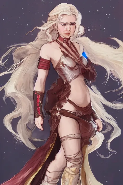 Image similar to Emilia Clarke wearing Yang Xiao Long original outfit from Rwby, cute, fantasy, intricate, elegant, highly detailed, digital painting, 4k, HDR, concept art, smooth, sharp focus, illustration, art by artgerm and alphonse mucha