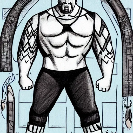 Image similar to Full body picture of Triple H as a Disney character in his in-ring gear, Disney, cartoon, Disney style, 2d, drawn image, beautifully drawn, Disney 2d animation still