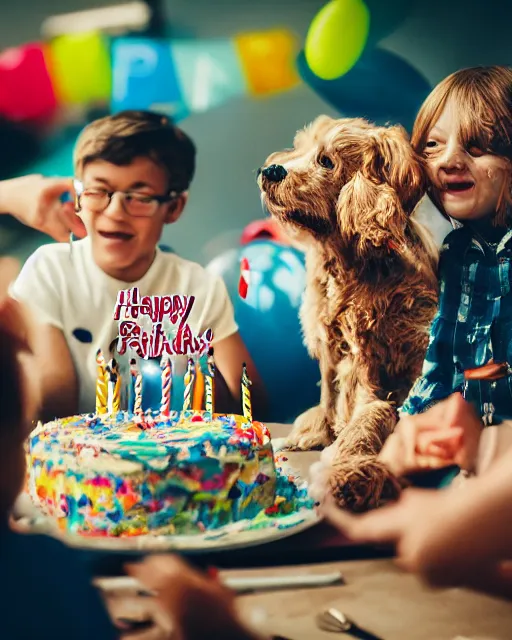 Image similar to pals have a birthday party, hyper realism, cinematic shot, fine details, 8 k, depth of field, professional photo, photorealistic, intricate complexity, extremely detailed, very sharp, award winning photo,