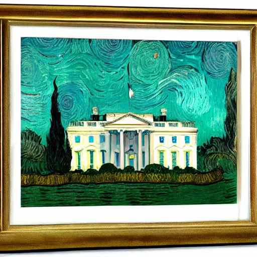 Image similar to White house, painted by Van Gogh