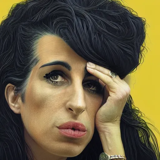 Image similar to Realístic portrait of Amy Winehouse as an old woman in the style of Chuck Close intricate, elegant, highly detailed, digital painting, artstation, smooth, sharp focus, illustration