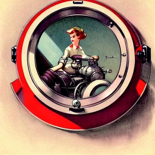 Prompt: designs ( ( ( ( ( 1 9 5 0 s retro future robot android time porthole portal window. muted colors. ) ) ) ) ) by jean baptiste monge!!!!!!!!!!!!!!!!!!!!!!!!! chrome red