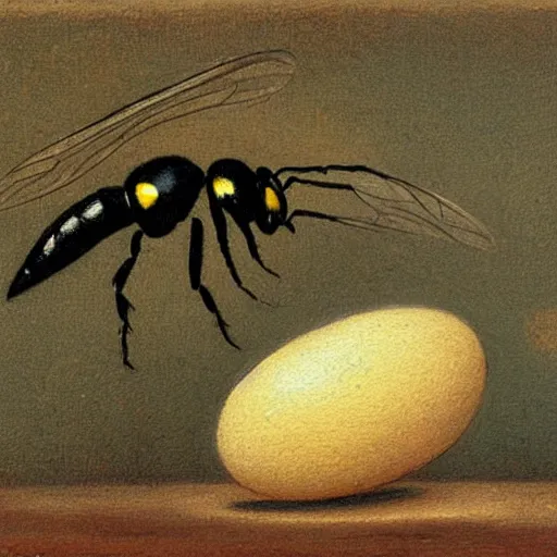 Image similar to a beautiful oil painting of a wasp and an egg by Alfred Kubin