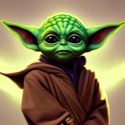 Image similar to symmetry!! portrait of baby yoda, sci - fi, tech wear, glowing lights!! intricate, elegant, highly detailed, digital painting, artstation, concept art, smooth, sharp focus, illustration, art by artgerm and greg rutkowski and alphonse mucha