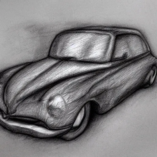 Image similar to car in bread, masterpiece pencil and charcoal sketch