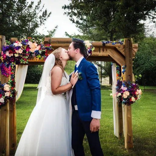 Image similar to a photo of a couple kissing at a wedding ceremony, 8k, photoshooting