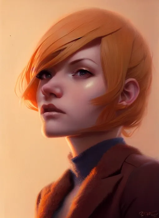 Prompt: ultradetailed beautiful panting of a stylish young lady wearing a brown foxgirl suit, dramatic, she has blond hair, distressed, volumetric light, by greg rutkowski, ilya kuvshinov, james jean, makoto shinkai, on artstation