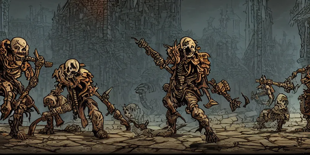 Prompt: skeleton enemy character design. idle. attack. darkest dungeon. pc game. sideview. transparent background. art by moebius and thomas kinkade and greg rutkowski.