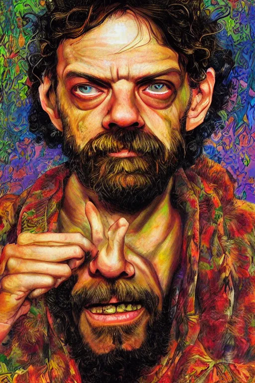 Image similar to an artistic joe jusko portrait of terence mckenna, renaissance themed