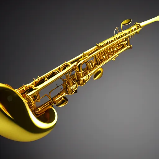 Image similar to golden saxophone 8 k high quality highly detailed octane render blender