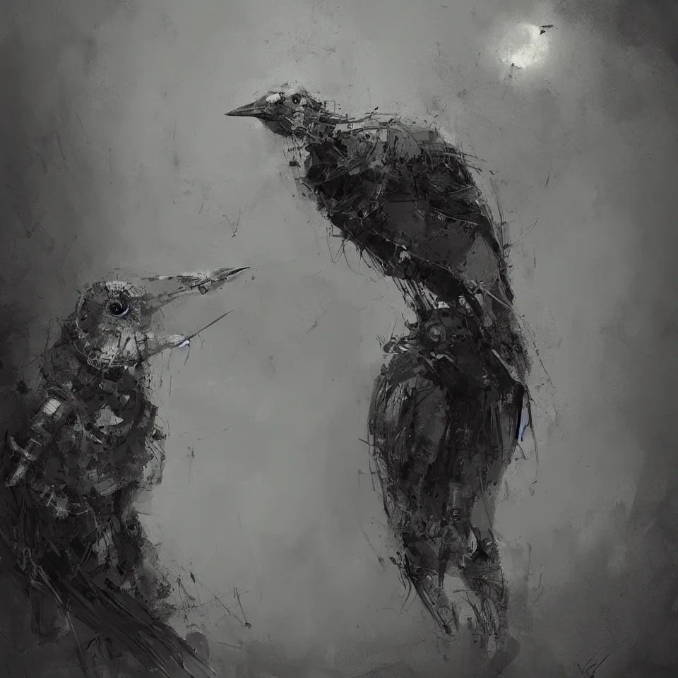 Image similar to a robotic bird, digital painting, digital art, beautiful, cinematic, 4 k, ultra hd, art by ben templesmith