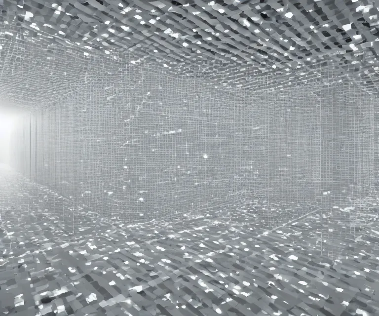 Image similar to still from a film : floating vr interface with depth of field, a minimalist transparent space station tunnel network, vertical panels upon panels stacking floating leaves into the distance, vertically floating panels & soft white marble tablets displaying zooming interfaces and long scrolls and blurry misty glowing floating computer panels