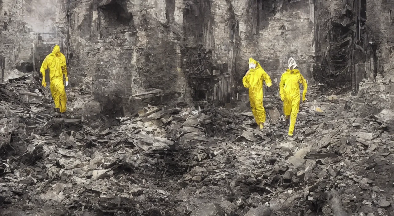 Image similar to a single man in hi viz hazmat suit wanders around a crumbling victorian london sewer, stunning render, high octane, 3 d, cinematic lighting