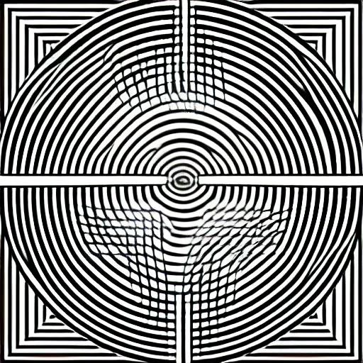 Image similar to optical illusion, circles, squares, lines, black and white, illusion, subliminal, secret shape, hidden shape, message, illusion, visuals, clear