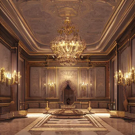 Image similar to luxurious interior palace, hyperdetailed, raytracing, octane render