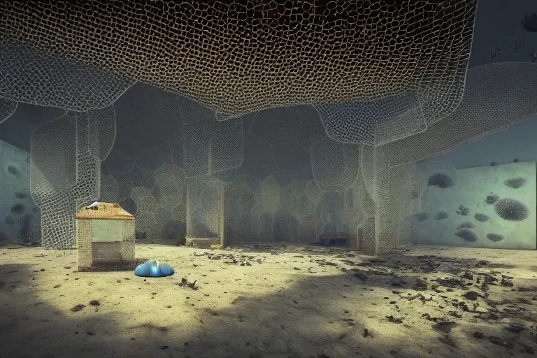 Image similar to favela simple jellyfish bunker honeybee hive, mission arts environment, industrial factory, soothing, award winning art, epic dreamlike fantasy landscape, ultra realistic,