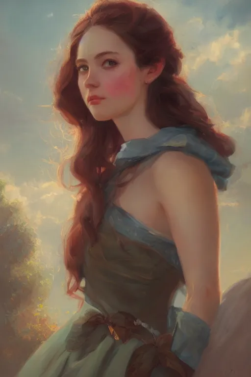 Image similar to a portrait of a cute young southern belle, historical setting, vivid colors, soft lighting, atmospheric, cinematic, moody, in the style of artgerm and greg rutkowski, oil on canvas, 8 k