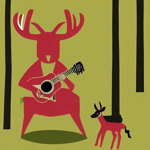 Image similar to deer playing guitar in the style of tatsuro kiuchi