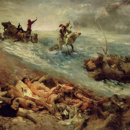 Image similar to the last battle, oil on canvas, ilya repin, 1 8 7 3