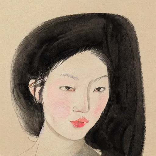 Prompt: female portrait, chinese watercolor
