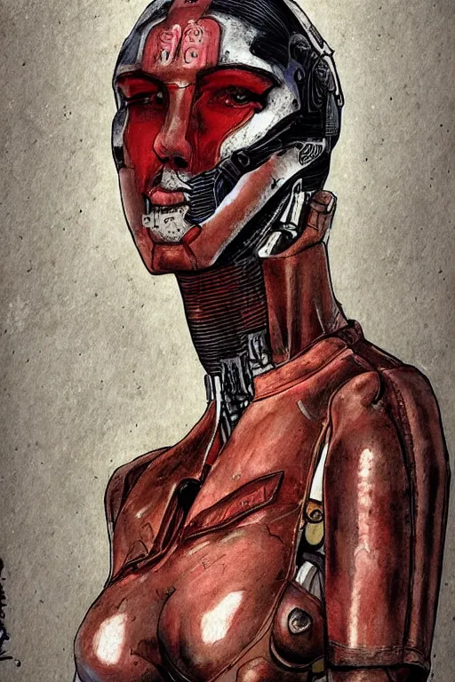 Image similar to portrait fashion model cyborg artwork by enki bilal