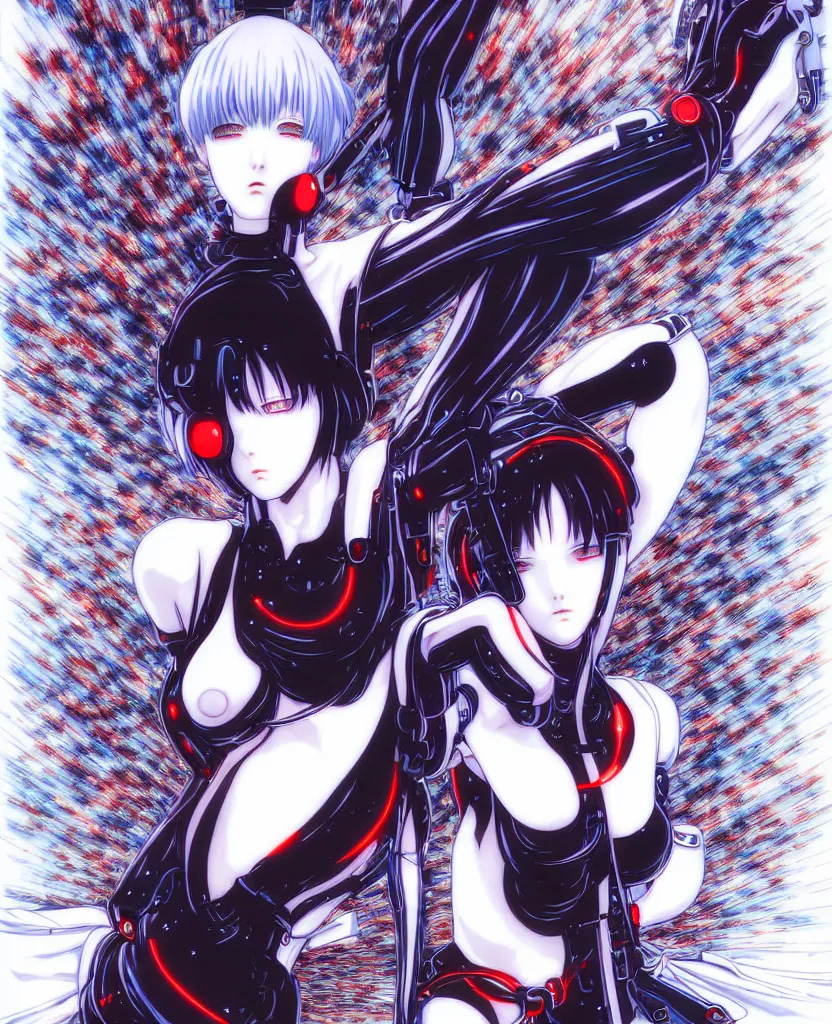 Image similar to symmetrical, rei ayanami, depth perception, depth of field, high resolution, action horror, gothic, rich deep colors. by yoshitaka amano, by yukito kishiro, by yoshiyuki sadamoto, masterpiece, digital illustration of digital globe