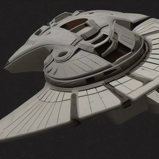 Prompt: sci fi spaceship made in blender, in the style of karl poyzer, high quality, lots of detail, futuristic