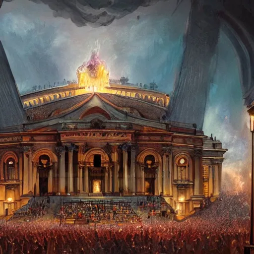 the opera house at lviv in hell, inferno, panorama, | Stable Diffusion ...