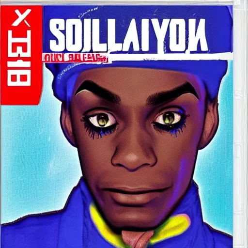 Prompt: soulja boy as a playstation one game cover in the style of yoshitaka amano