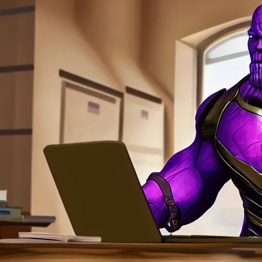 Image similar to thanos studying in school, highres