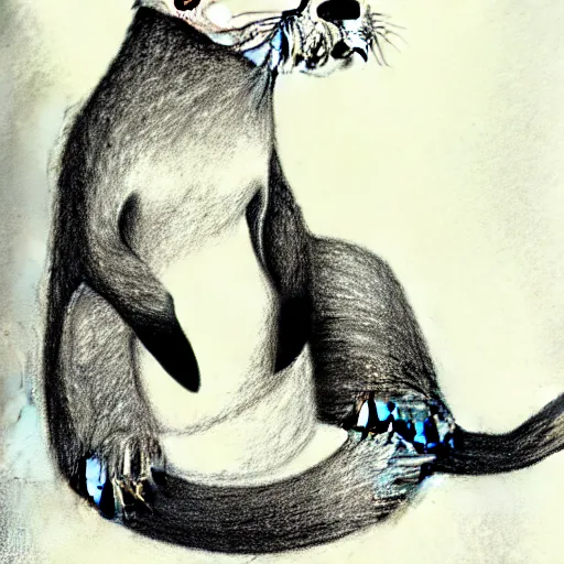 Image similar to an otter in a dress, pencil drawing