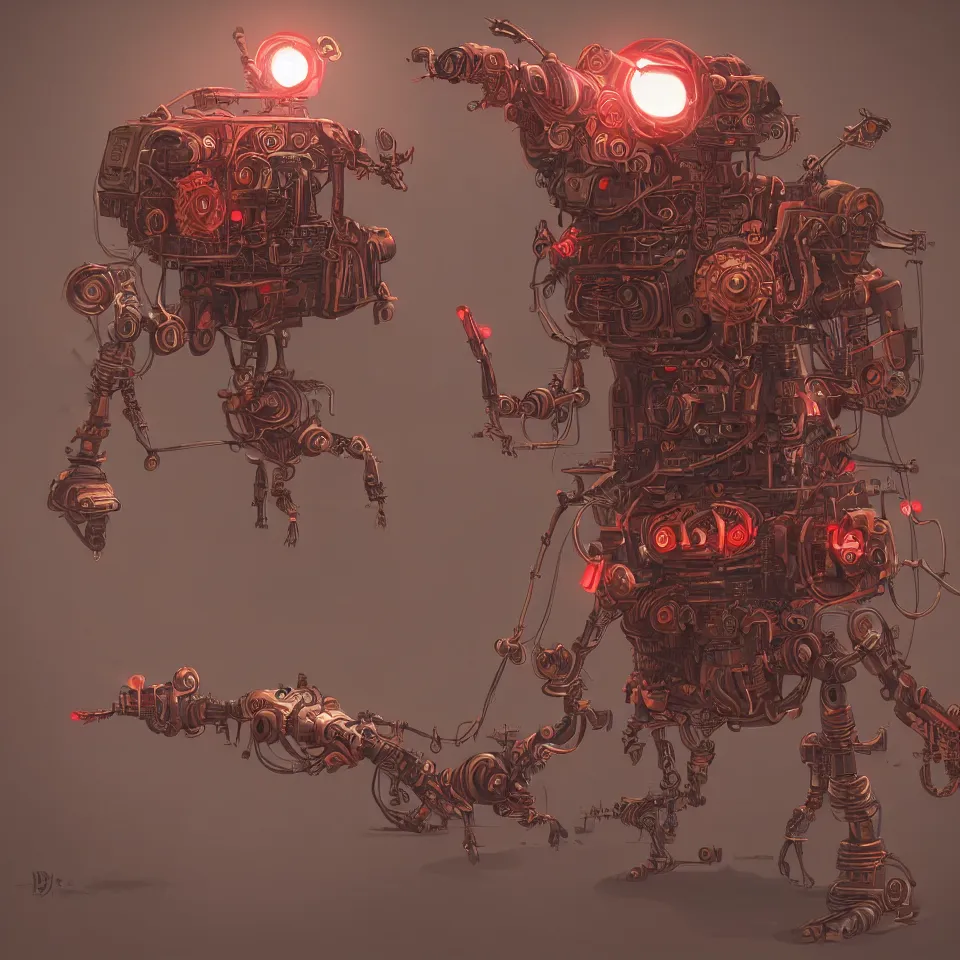 Image similar to a detailed concept art of steampunk robot bird, gradient dark red, cream and white color scheme, dynamic lighting, cinematic, epic composition, masterpiece