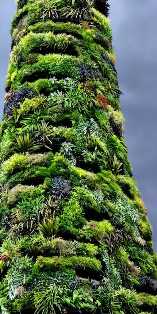 Image similar to the auckland sky tower covered in a living wall made from nz endemic plants. patric blanc