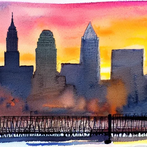 Image similar to cleveland, watercolor, sunset