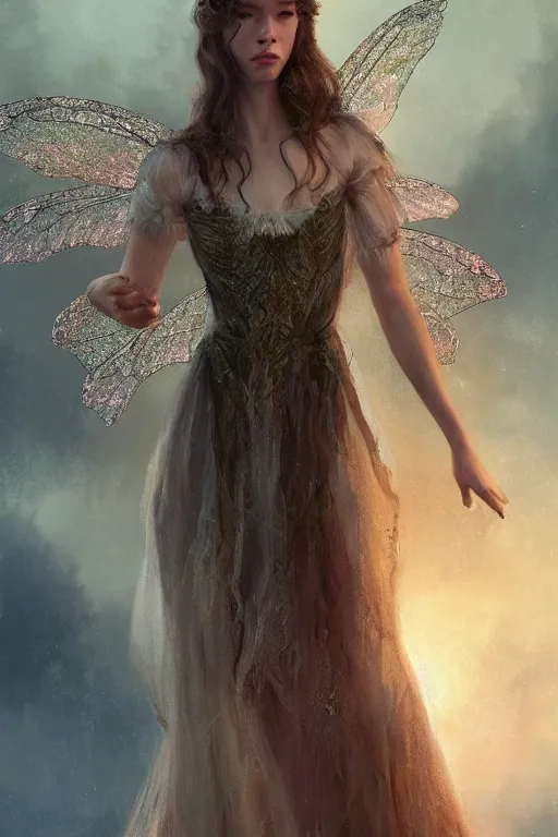 Prompt: full body portrait astrid berges frisbey as a fairy, ultra realistic. elegant, highly detailed, digital painting, detailed face, 8 k, rivendell background, artstation, concept art, oil painting by titian, hard focus, masterpiece