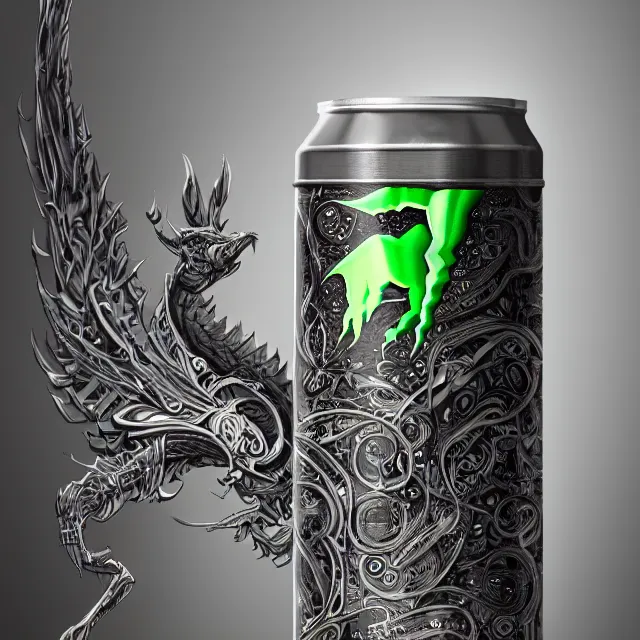 Image similar to aluminian can of monster energy drink, intricate and very very beautiful and elegant, highly detailed, digital painting, artstation, concept art, smooth and sharp focus, illustration