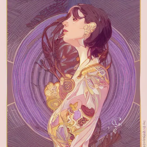 Image similar to smooth organic pattern, lavender, light purple, white, orange and gold, artstation, concept art, smooth, sharp focus, illustration, art by artgerm and greg rutkowski and alphonse mucha and maya takamura and Hitomi Isono