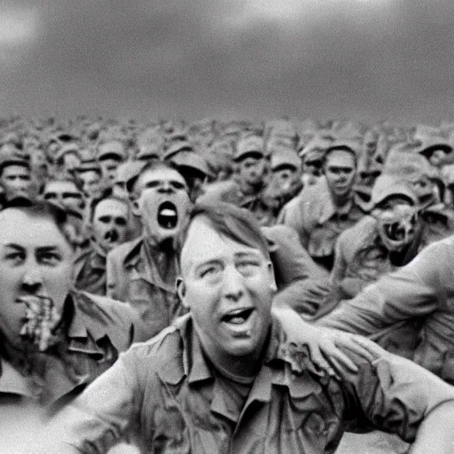 Image similar to alex jones getting attacked by an army of gay frogs, world war 2 video footage, historic,