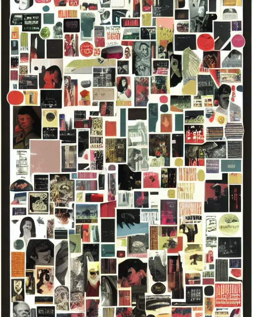 Image similar to A collage of Twin Peaks, mid-century modern, made of random shapes cut from magazines