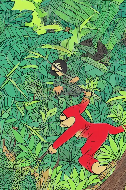 Prompt: a ninja sneaking around in the jungle artwork by eko nugroho