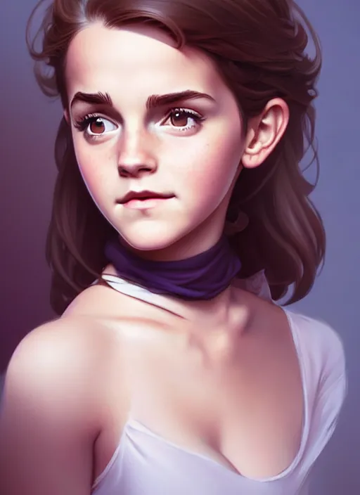 Image similar to cute buxom emma watson babysitter, natural lighting, path traced, highly detailed, high quality, digital painting, by don bluth and ross tran and studio ghibli and alphonse mucha, artgerm