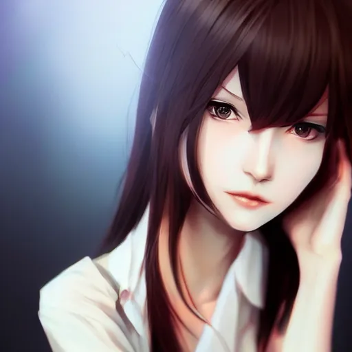 Image similar to kurisu makise, elegant, ultra highly detailed, digital painting, smooth, sharp focus, artstation, art by Ina Wong, by Bo Chen, by ilya kuvshinov