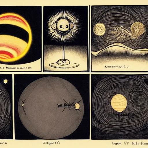 Image similar to Kinetic sculpture. Using data from a NASA exoplanet space telescope, scientists discovered a Jupiter-like world 379 light-years from Earth, orbiting a star similar to our Sun. Salad Fingers, vintage Looney Tunes by Alfred Kubin, by Ivan Bilibin, by Allison Bechdel peaceful, geometric