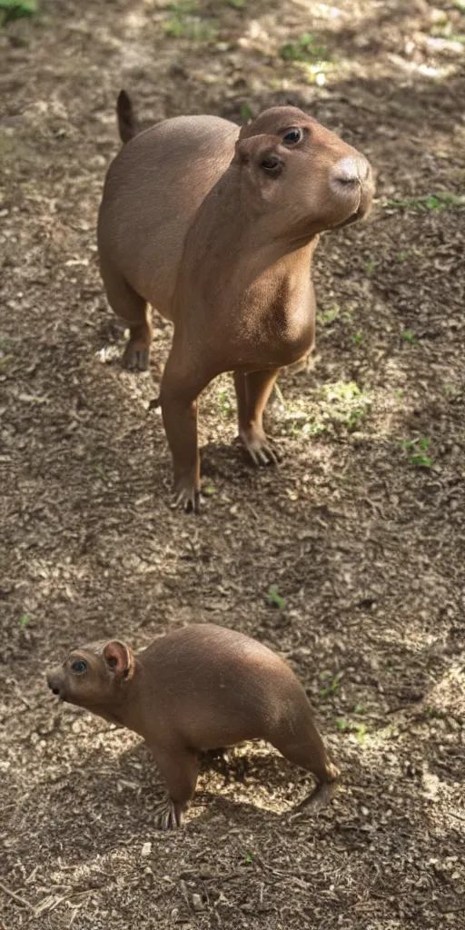 Image similar to a capibara wearing a high tech armor, with daring look on his face, cute and fierce, dramatic lighting, movie footage